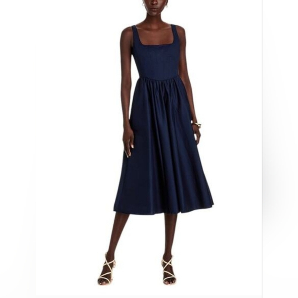 WAYF Desi Bustier Midi Dress in Navy